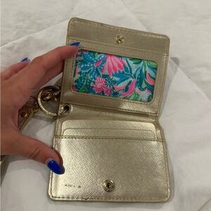 Lilly Pulitzer Gold and Pink Key Card Holder with Tropical Flair